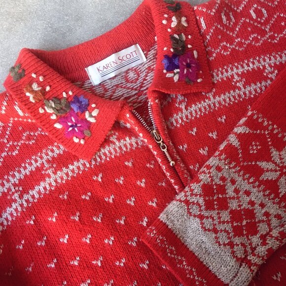 90s Vintage Holiday Fair Isle Cardigan - Picture 2 of 6